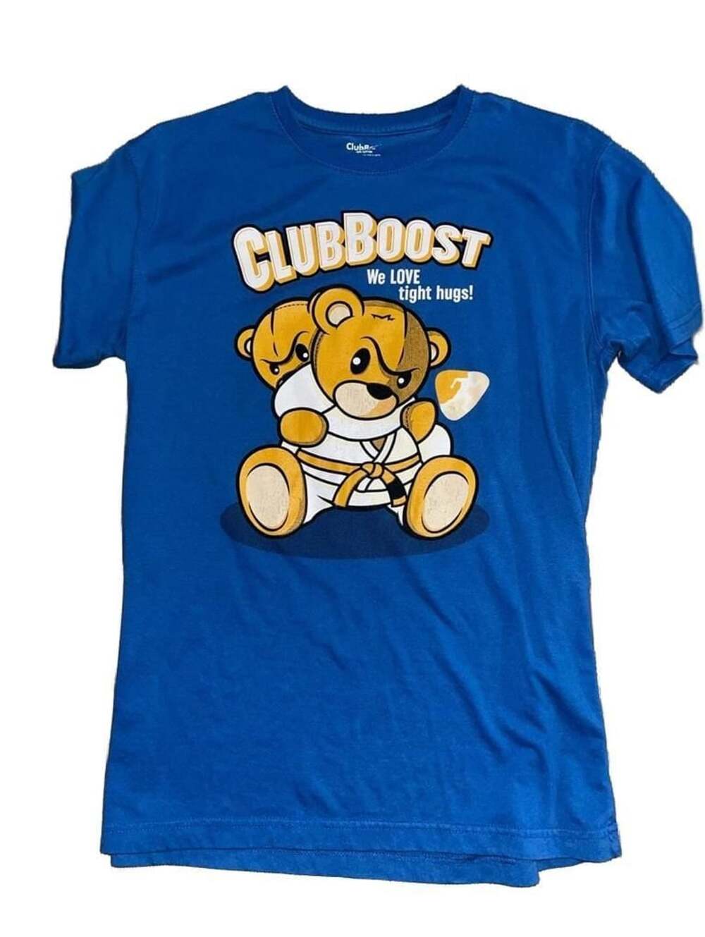 ClubBoost Blue T-Shirt We Love Tight Hugs Bear Graphic Size M